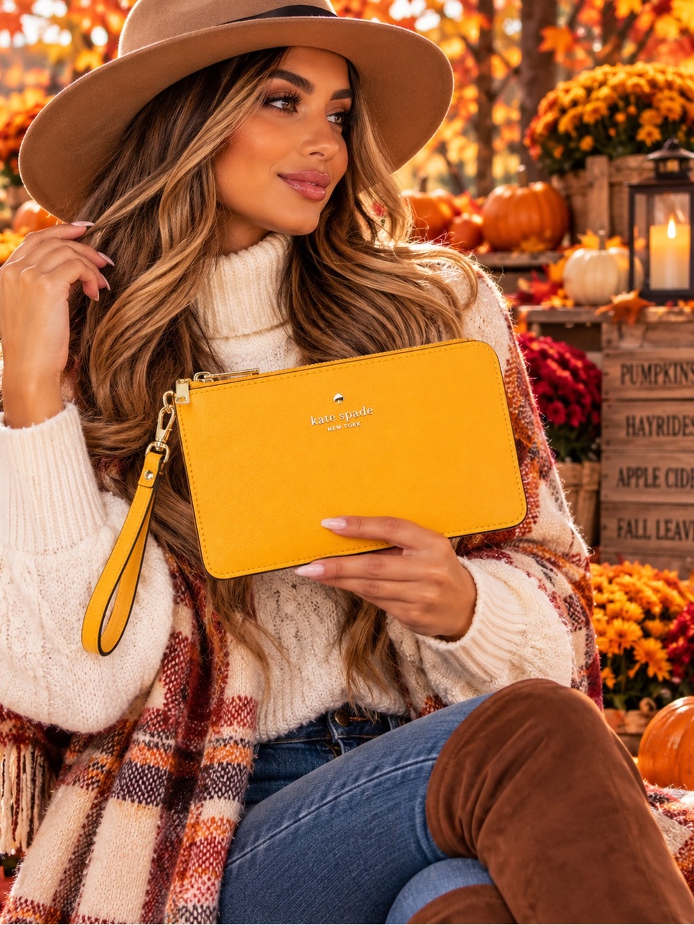 Kate Spade Mustard Yellow/Orange Wristlet Clutch New